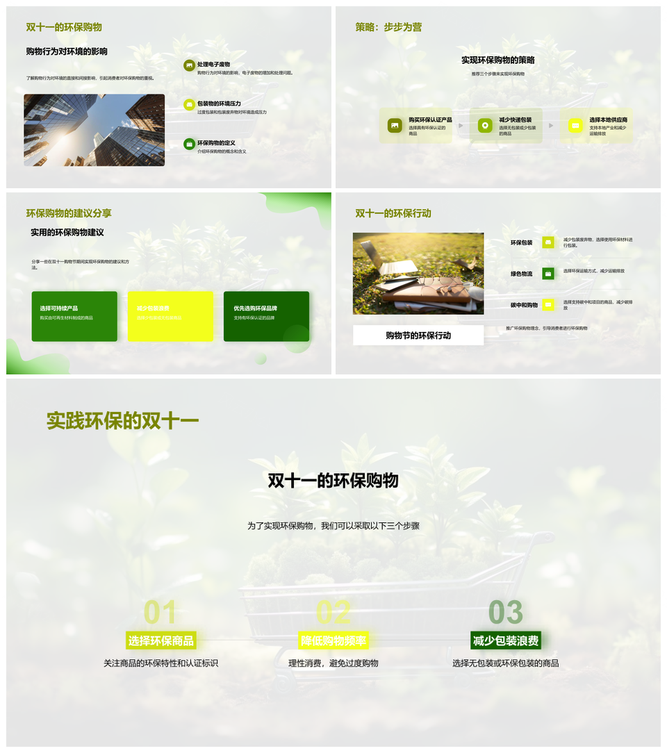 绿色购物新主张电商环保双十一减废绿叶车新消费PPT模板