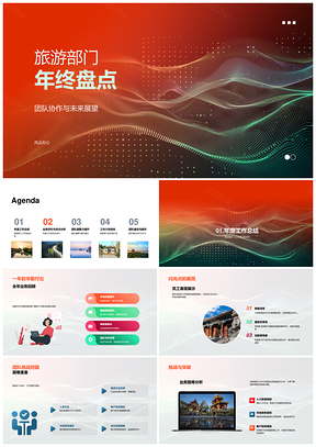 旅游部门年终团队协作业务挑战声波频率总结PPT模板