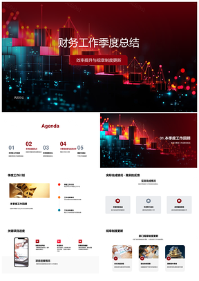 财务季度总结效率提升制度更新项目进度年审报告系统升级数字化图表PPT模板