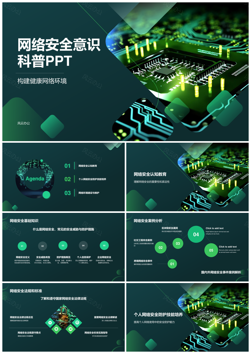 网络安全意识防护技能科普教育PPT模板