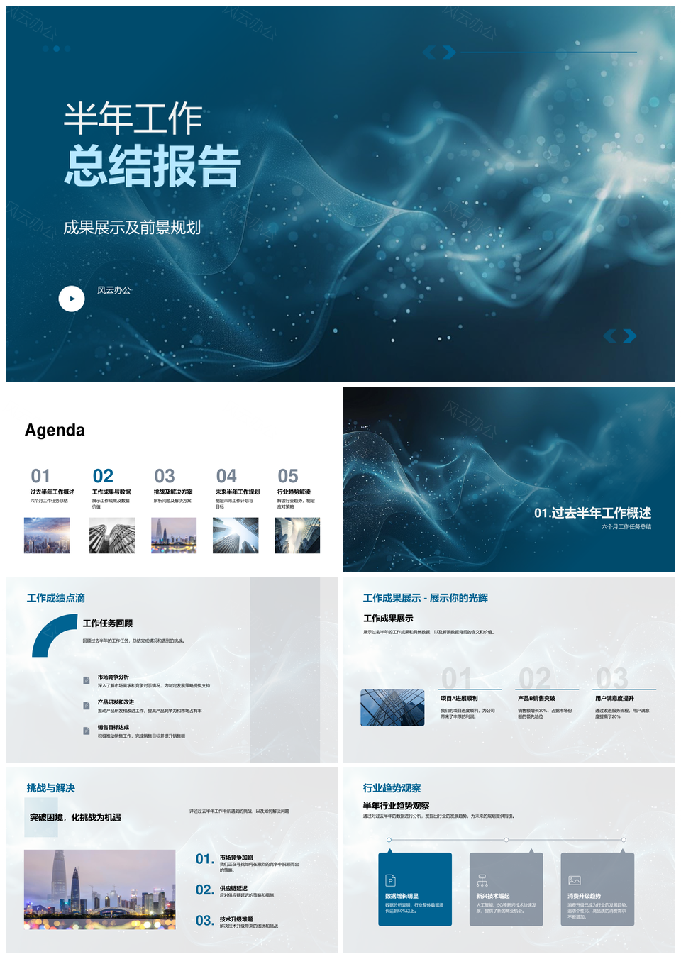 半年工作总结成果规划任务挑战趋势数据解读PPT模板