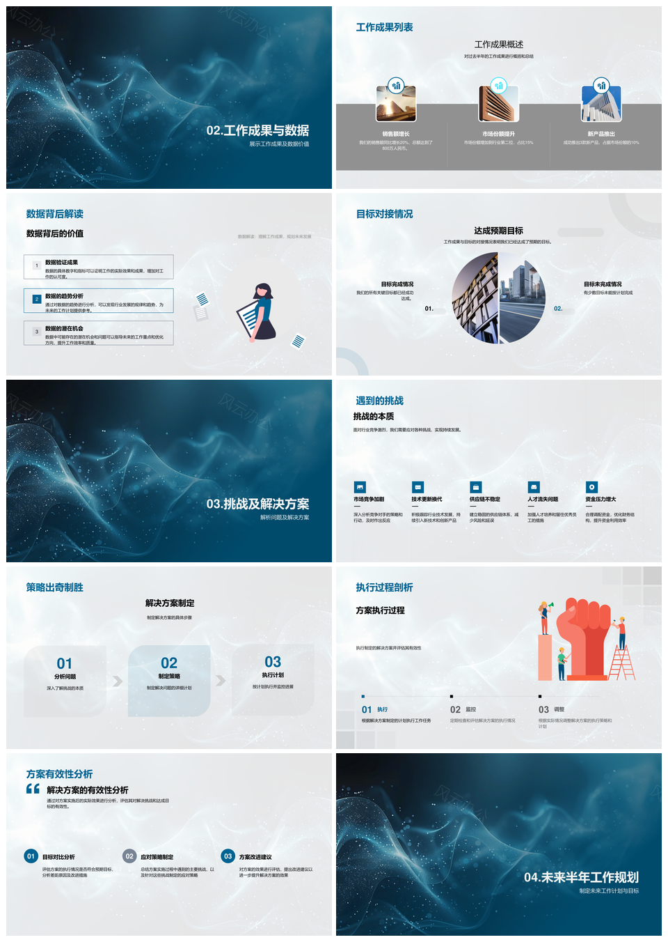 半年工作总结成果规划任务挑战趋势数据解读PPT模板