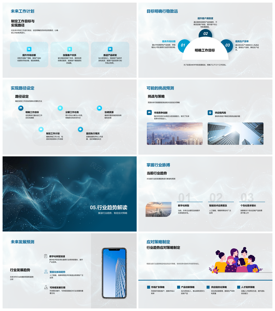 半年工作总结成果规划任务挑战趋势数据解读PPT模板