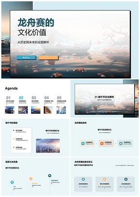 龙舟赛端午历史文化价值与全球文旅经济PPT模板