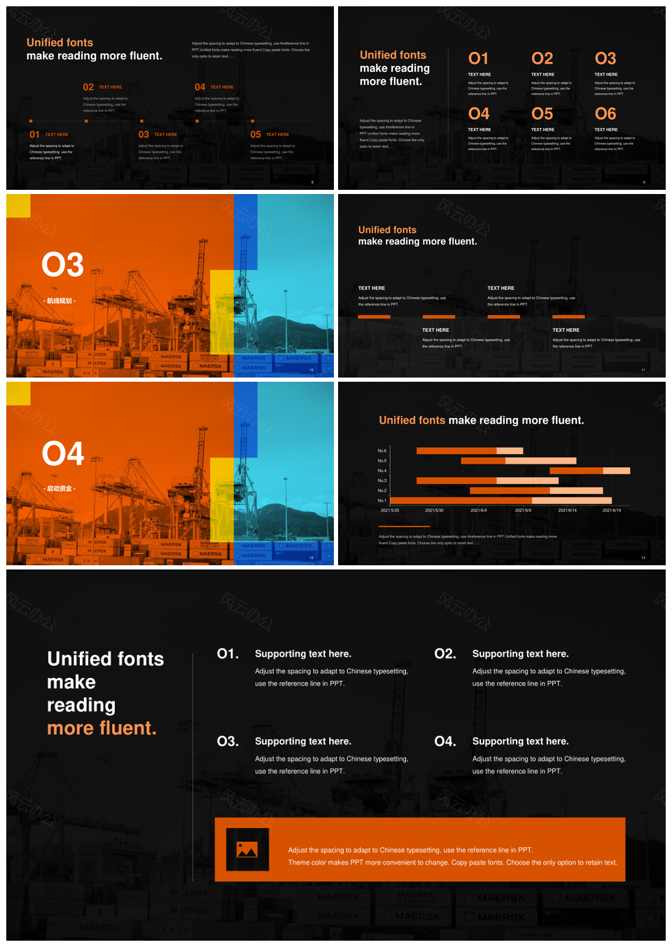 海港码头货物运输商业计划橙蓝PPT模板