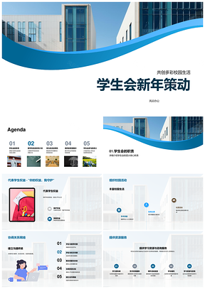 学生会新年策动多彩校园学术权益资源新目标PPT模板