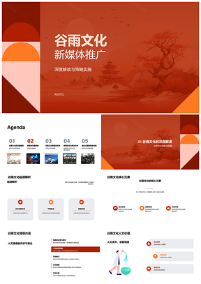 谷雨文化新媒体推广策略内容创作卷轴人文情感PPT模板