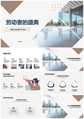 劳动节全球公司致敬员工权益与机械福利PPT模板