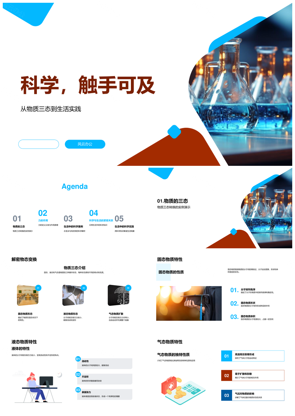 科学实验探秘物质三态与力作用生活应用PPT模板