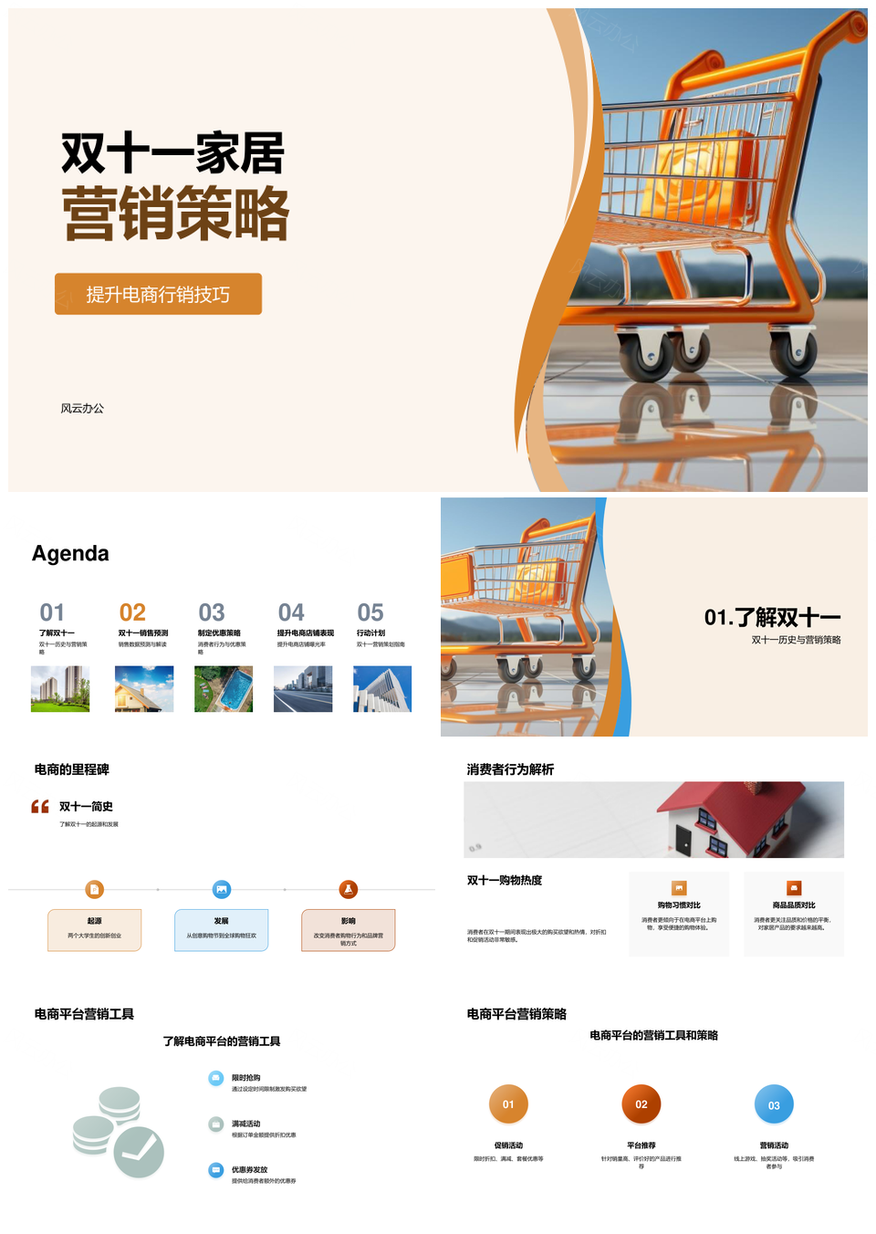 双十一家居电商营销策略消费者数据优惠设计PPT模板