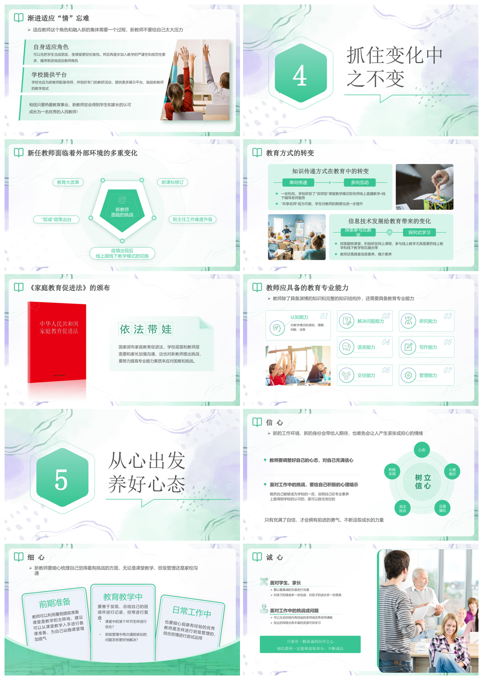 绿色简约新教师成长培训工作总结PPT模板