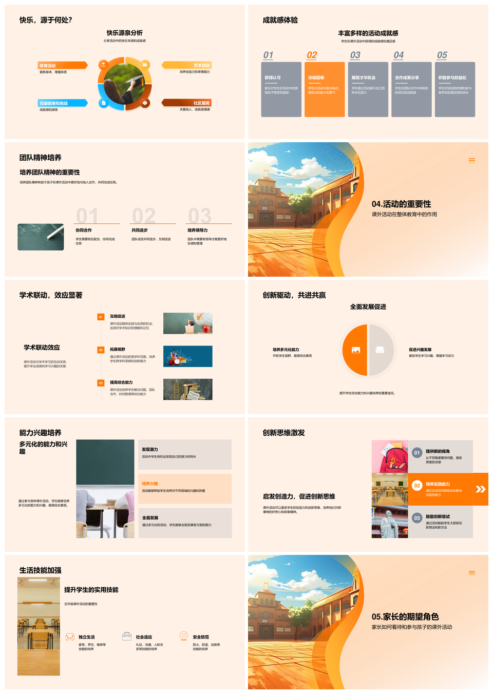 五年级课外体艺社服成果挑战校建参与PPT模板