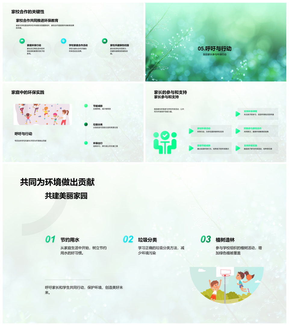 家校共育校园环保责任实践教育PPT模板