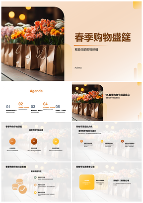 春季购物节时尚新款优惠狂欢赠袋PPT模板