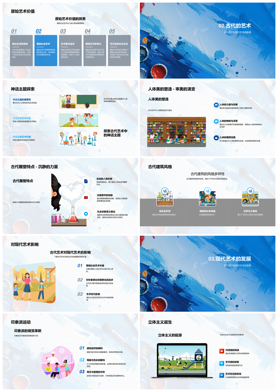 2025艺术古今演变原始壁画雕刻神话现代印象派PPT模板