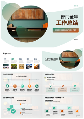部门全年工作总结黑板汇总PPT模板