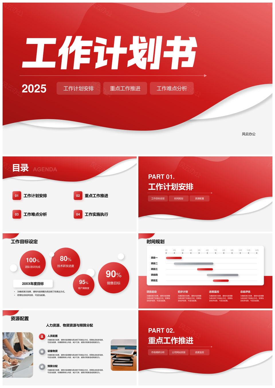 2025行业通用工作计划目标步骤清晰团队管理重点难点PPT模板