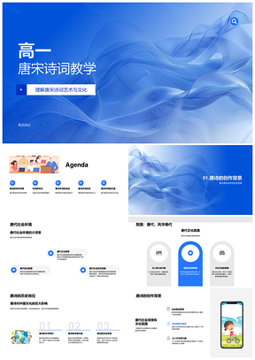 高一唐诗宋词社会背景艺术语言流派教学PPT模板
