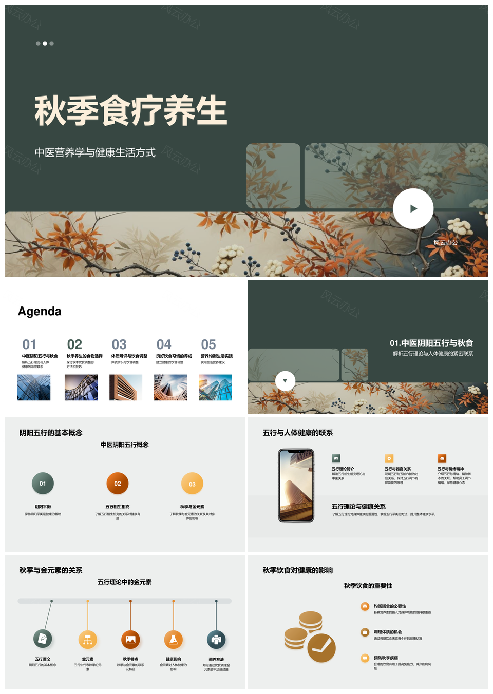 秋季中医润燥食疗养生营养均衡健康生活PPT模板