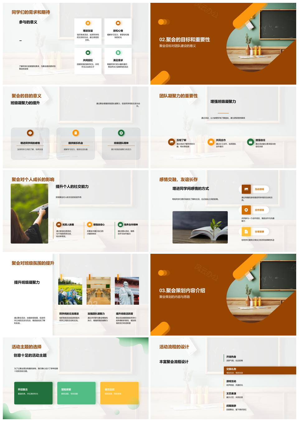 梦幻班聚策划执行活动流程主题饮食教室凝聚同学情谊PPT模板