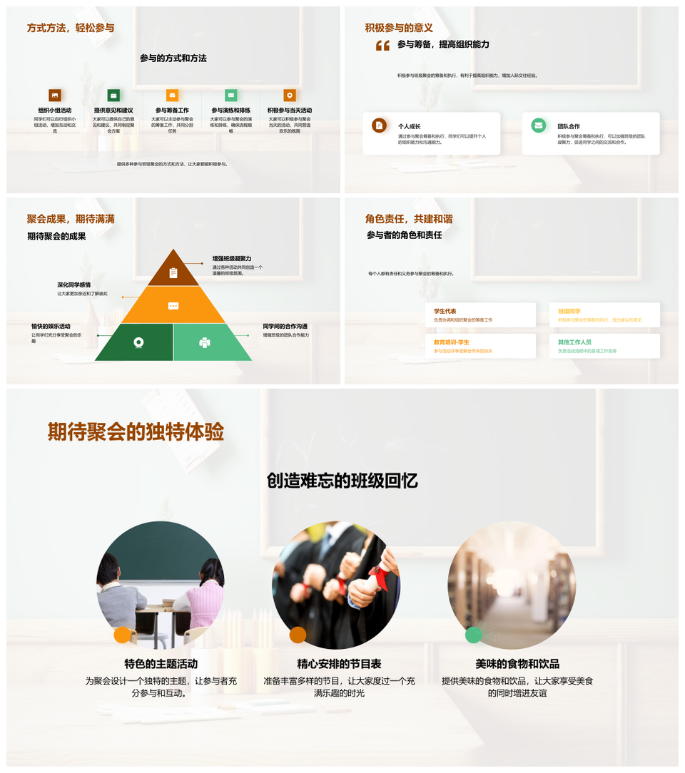 梦幻班聚策划执行活动流程主题饮食教室凝聚同学情谊PPT模板