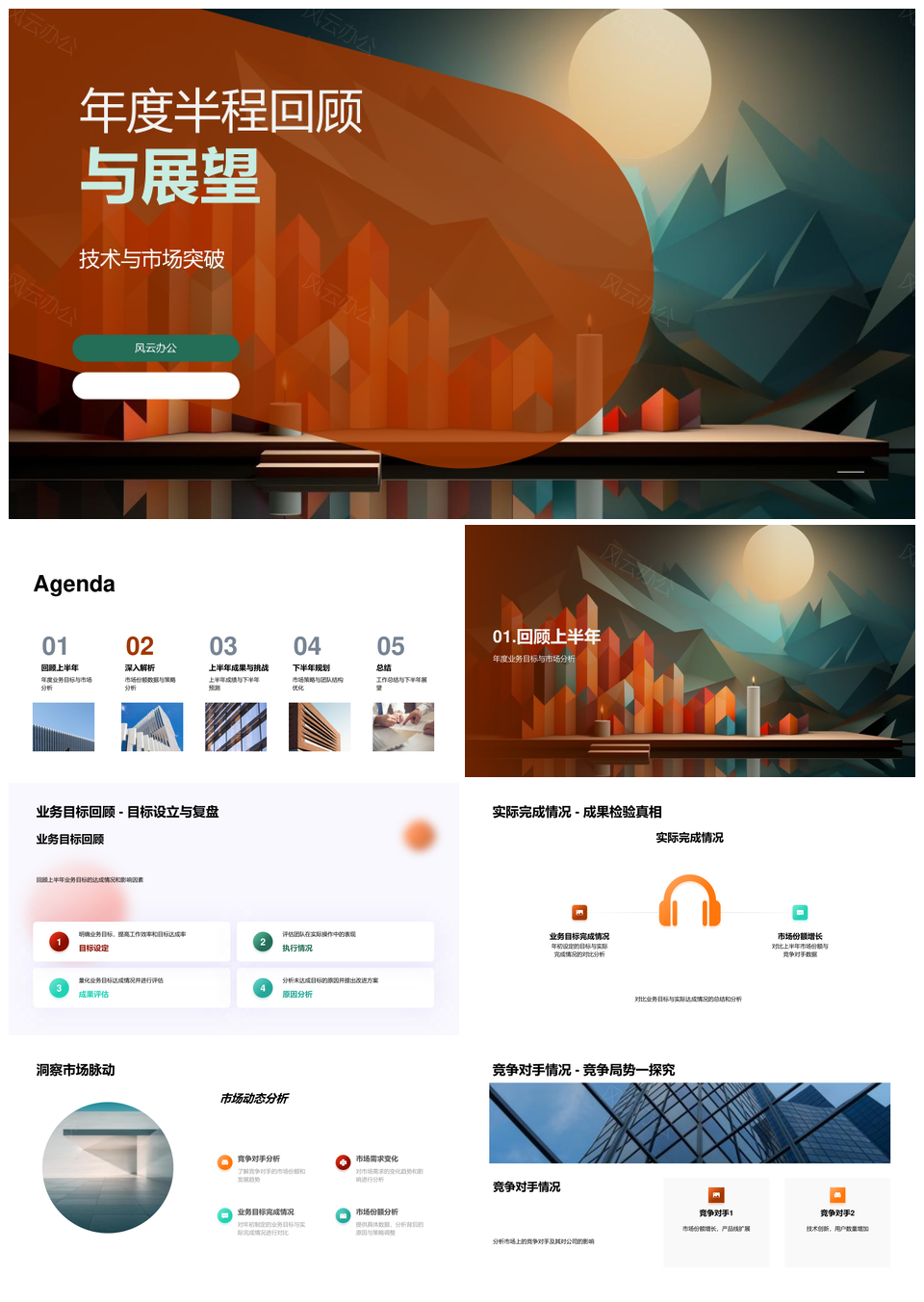 年中技术市场突破业务策略竞析图表回顾展望PPT模板