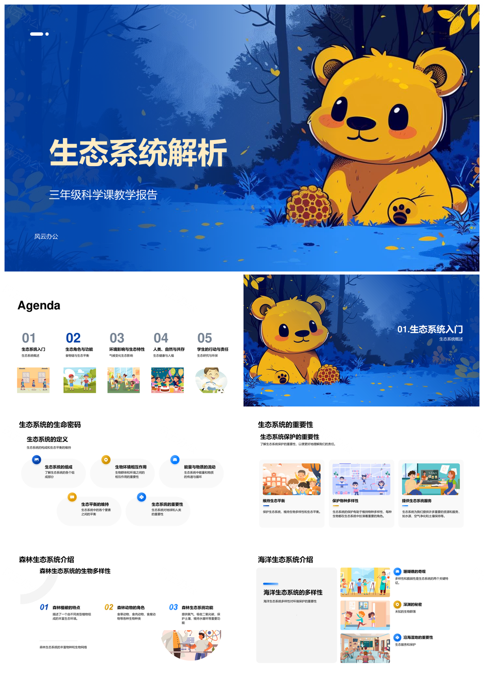 生态系统生物多样性食物链气候变化服务健康解析PPT模板