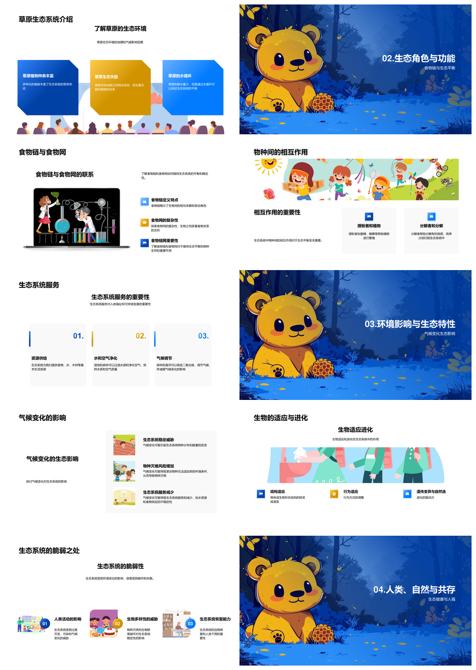 生态系统生物多样性食物链气候变化服务健康解析PPT模板