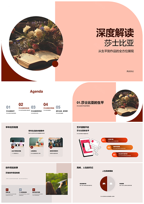 莎士比亚戏剧诗歌创作影响与语言艺术遗产PPT模板