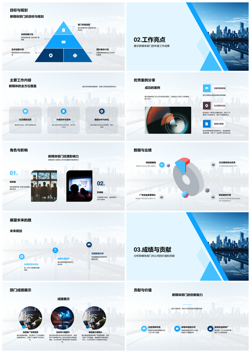 新媒体部门全景揭秘职责业务数据案例规划图标PPT模板