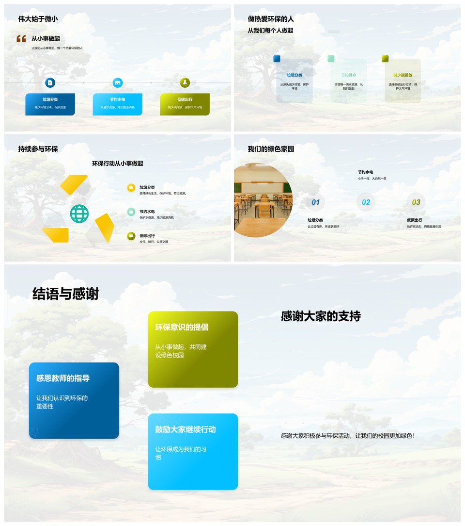 学子担责践环保分类节约低碳行PPT模板