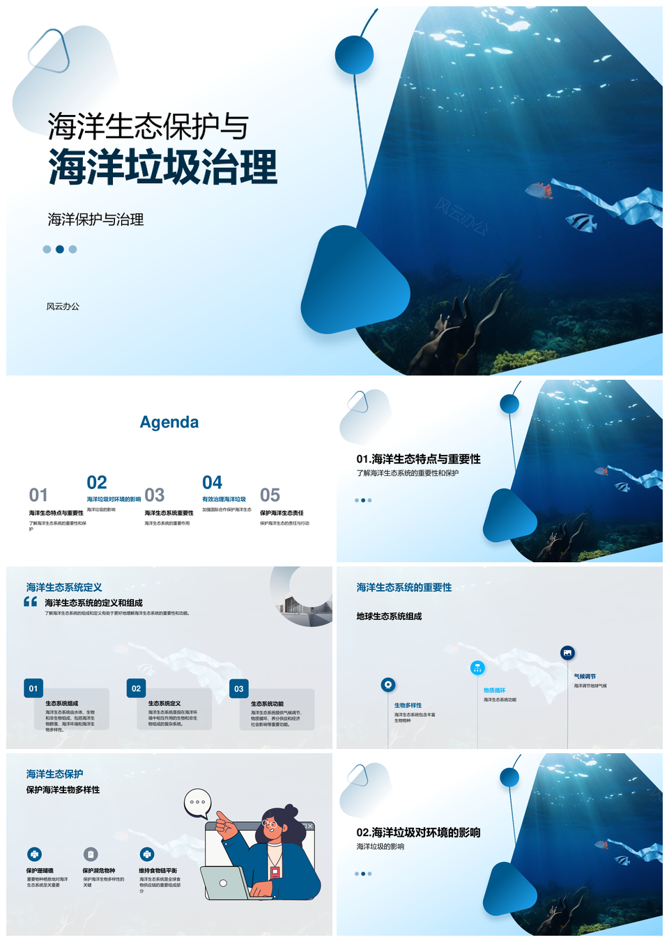 海洋生态保护与垃圾治理维护生物多样性国际合作PPT模板