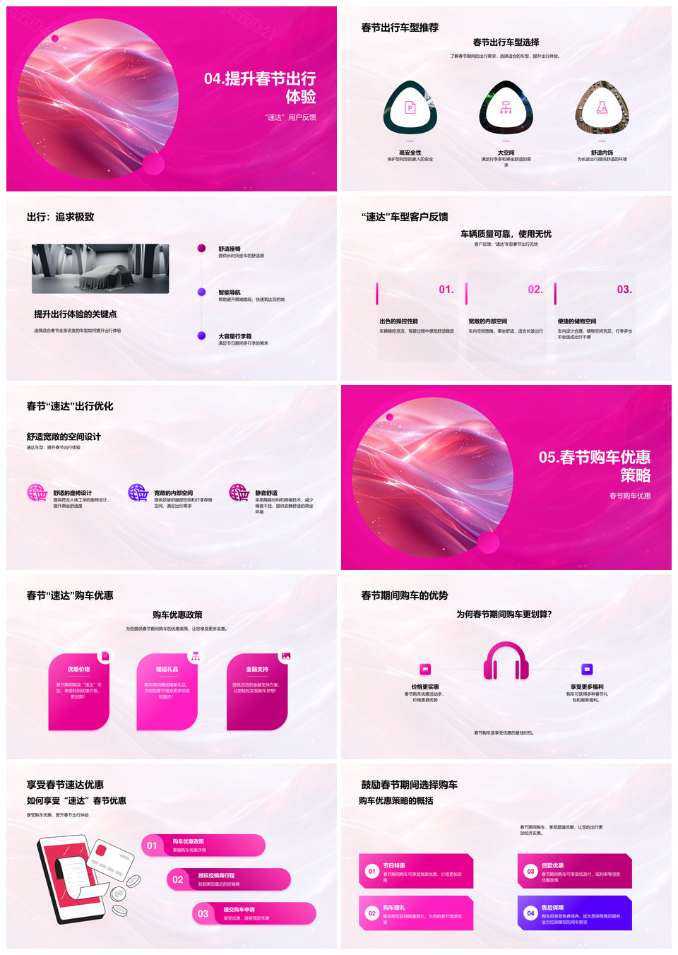 春节速达汽车出行选车避堵舒适载亲友PPT模板