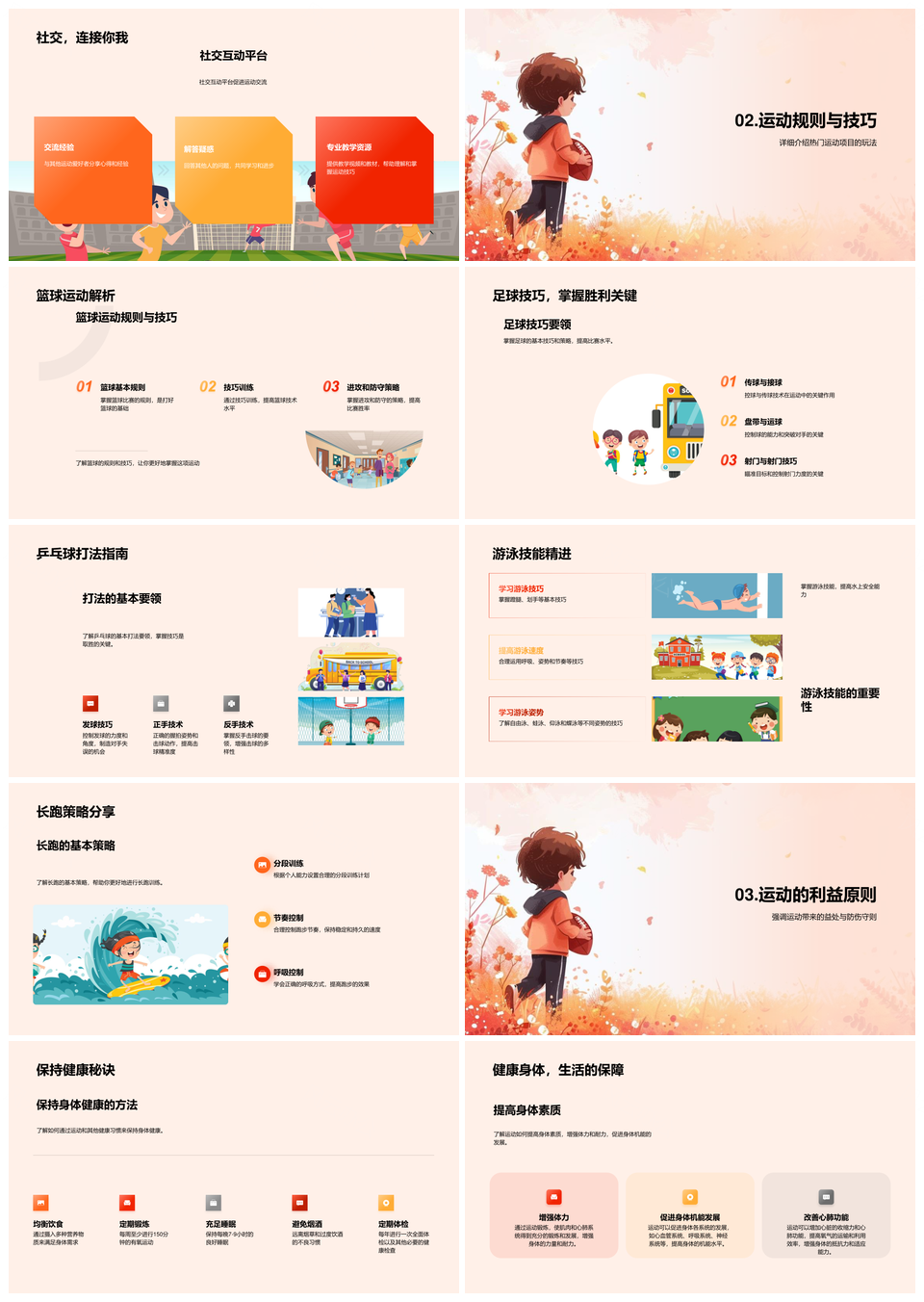 2025青少年运动规则技巧教学身心健康篮球足球知识PPT模板