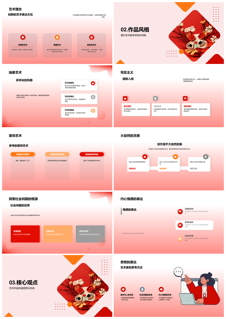 艺术家创作灵感抽象艺术风格作品展示PPT模板