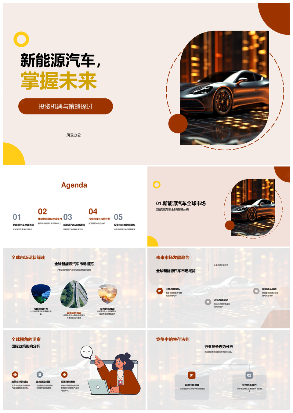 新能源汽车全球发展趋势政策研发投资策略PPT模板
