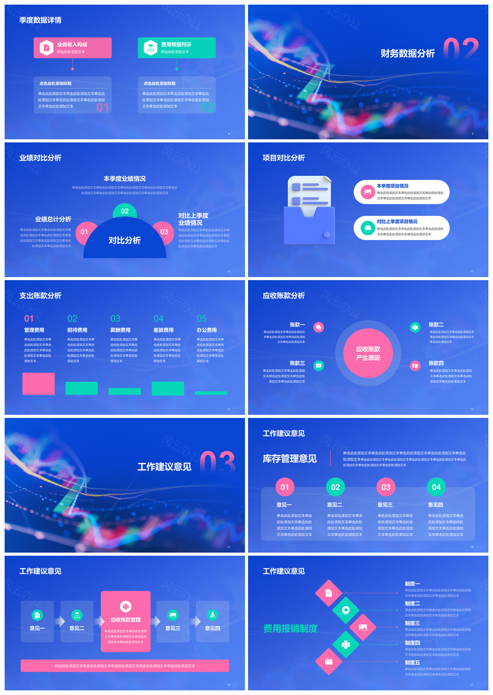 2025蓝色现代简约金融季度财务分析总结PPT模板