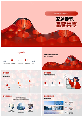 春节家庭共享习俗灯笼温馨时刻PPT模板