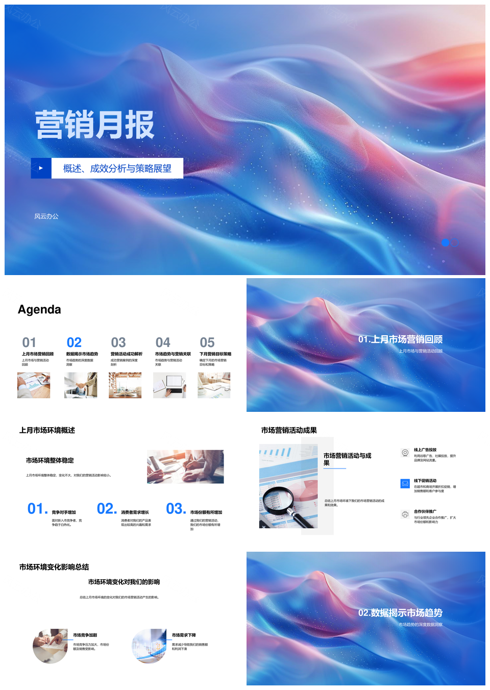 营销月报市场环境活动成效趋势策略分析PPT模板
