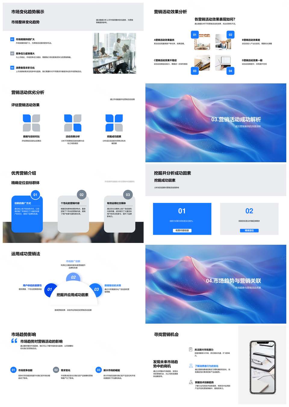 营销月报市场环境活动成效趋势策略分析PPT模板