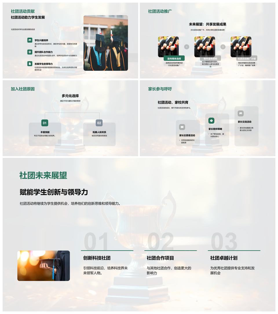 社团历程闪耀奖杯育才成长协作领航PPT模板