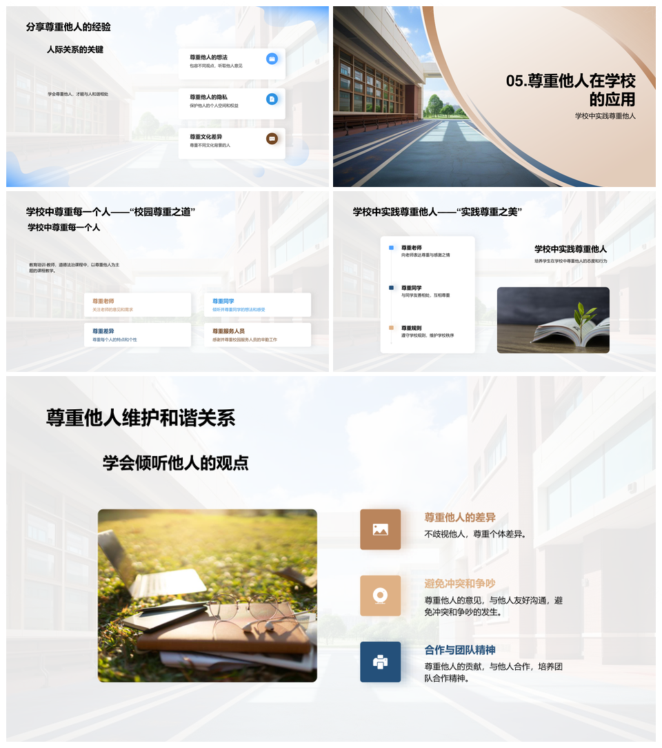 小学道德法治教育尊重他人筑和谐PPT模板