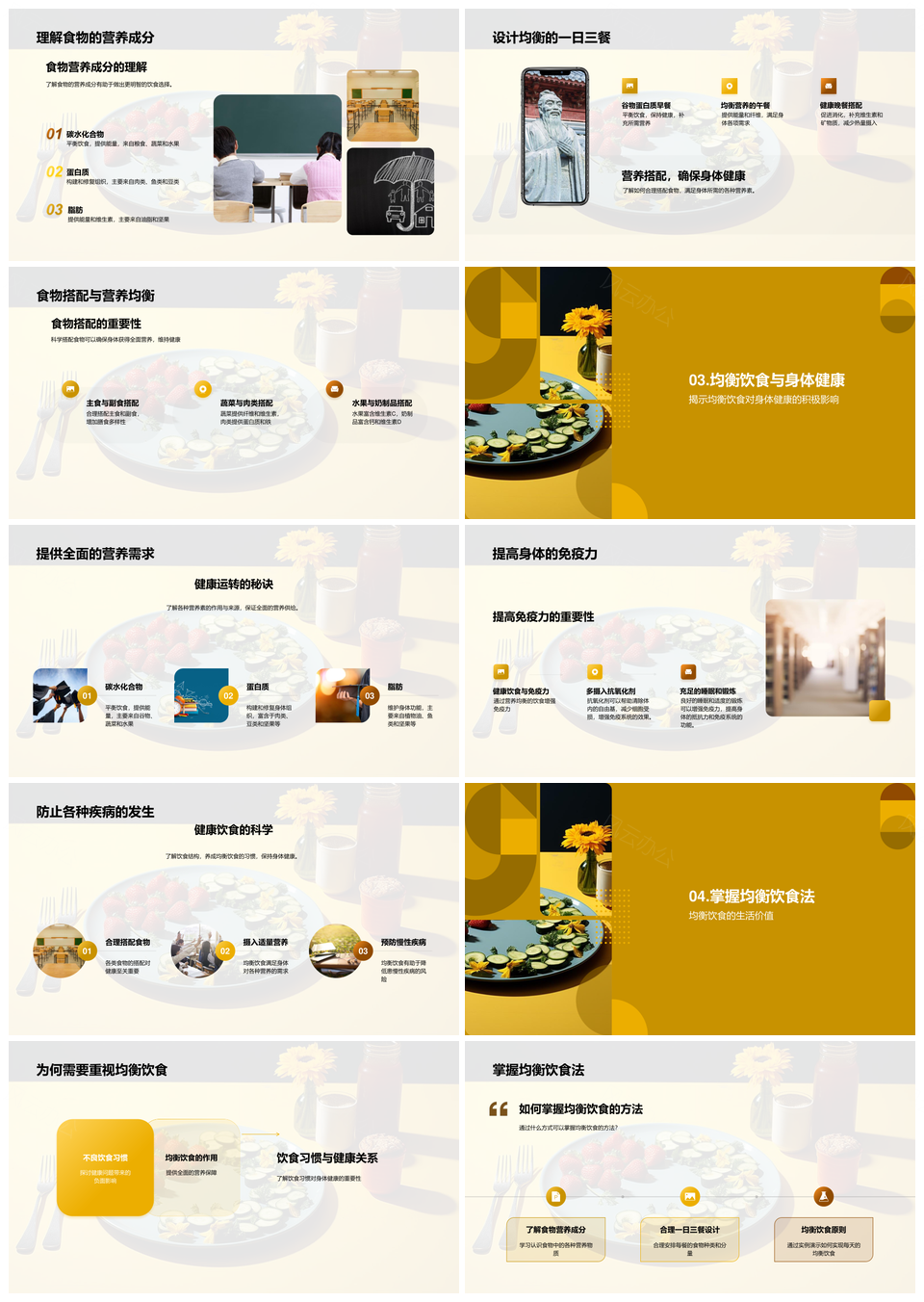 均衡饮食三餐搭配营养提升免疫防病PPT模板