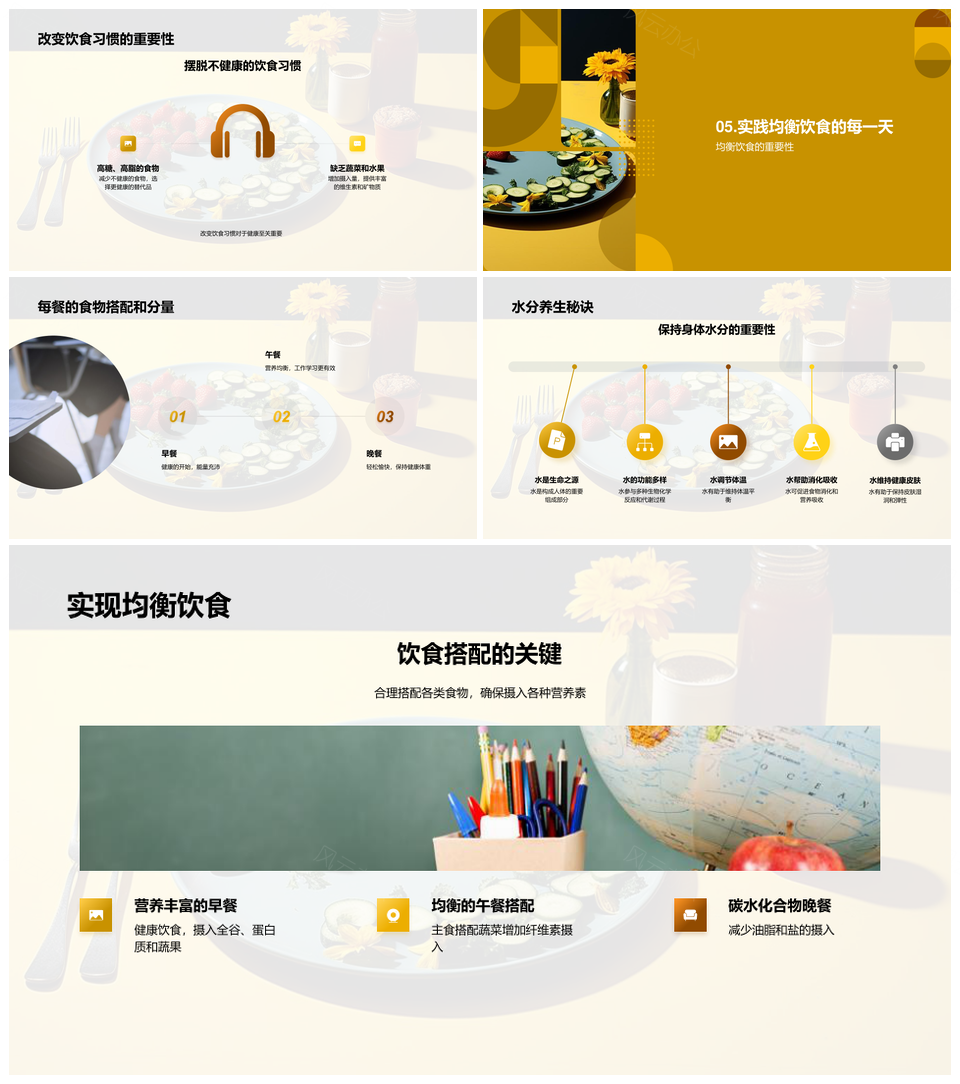 均衡饮食三餐搭配营养提升免疫防病PPT模板
