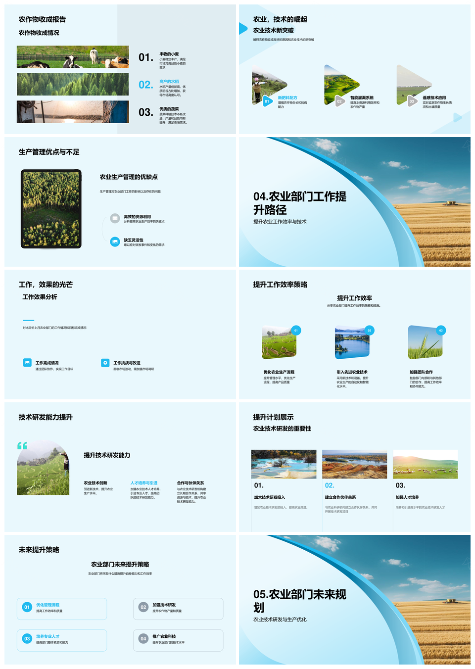 农业部门月结农业生产技术突破麦田丰收增效PPT模板