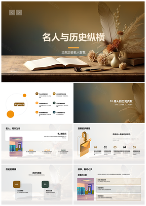 名人历史科技治国战略与古代卷轴PPT模板