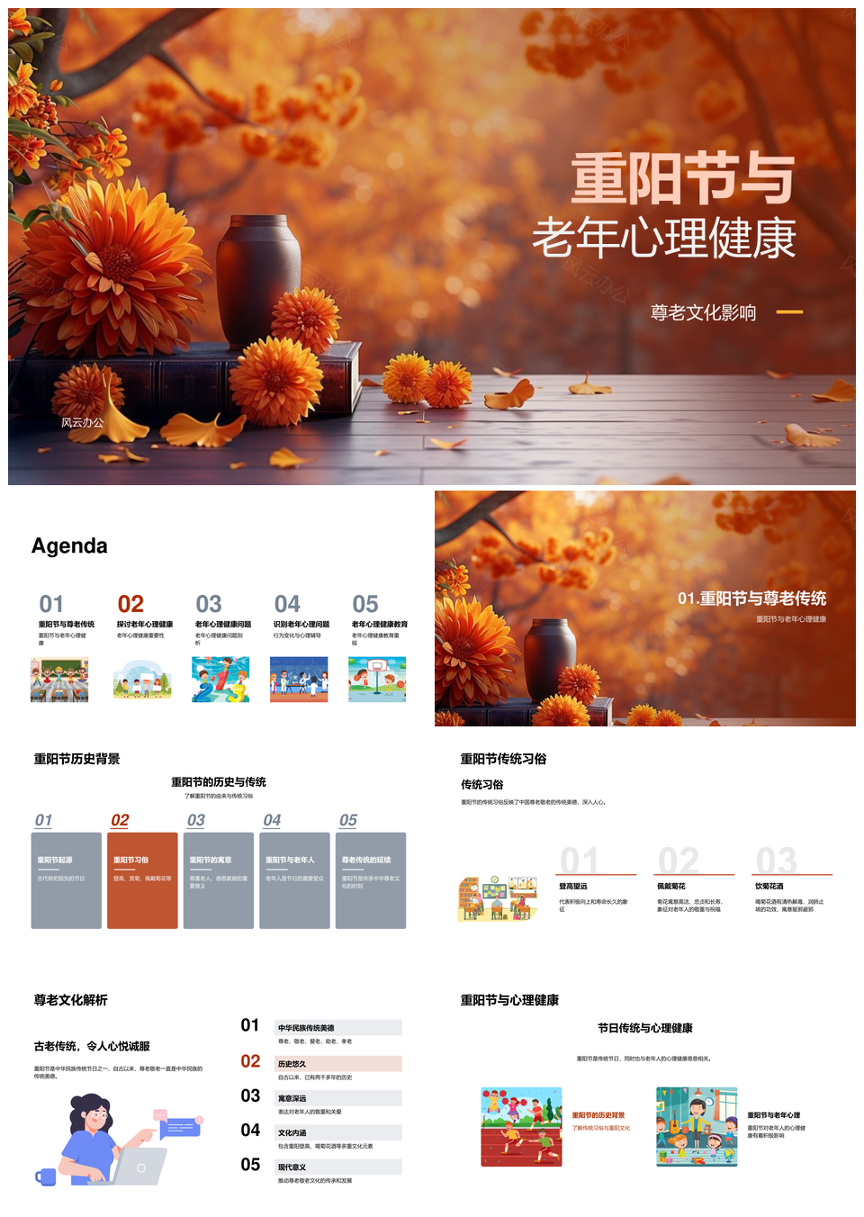 2025重阳尊老文化老年心理健康教师培训辅导PPT模板