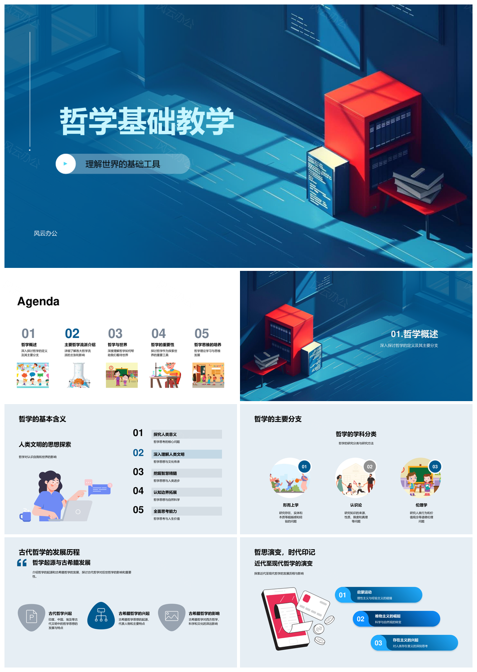 哲学基础教学主要分支PPT模板