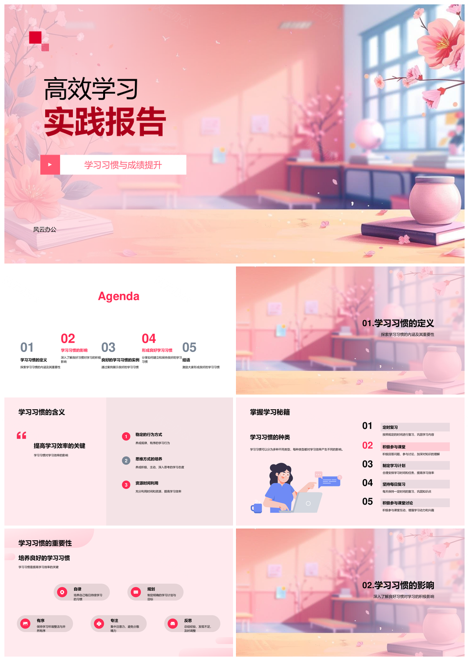 高效学习习惯方法提升成绩效率实践报告PPT模板
