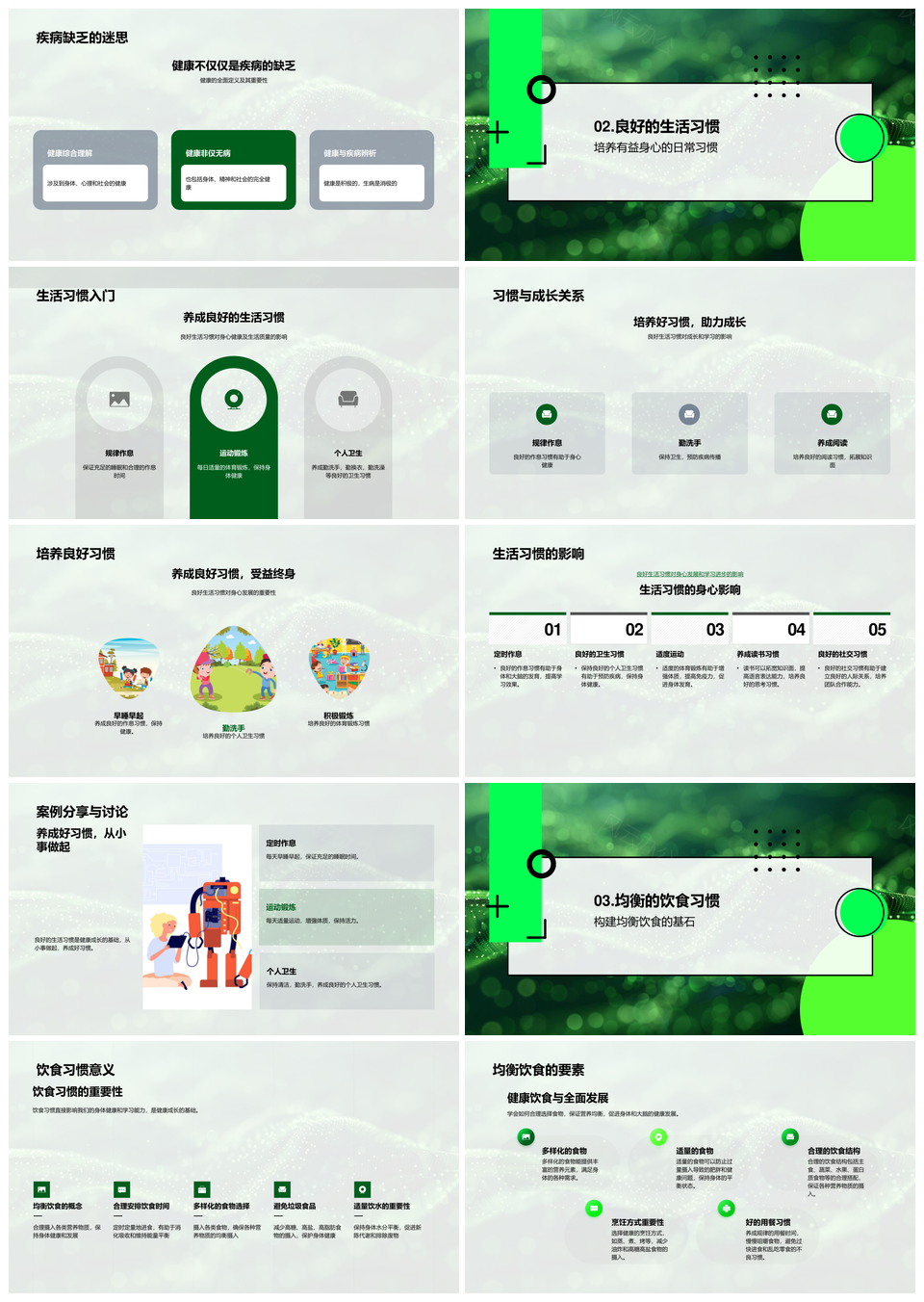健康生活习惯助力学习快乐成长PPT模板